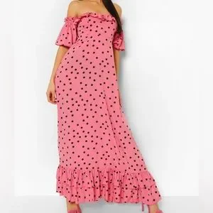 Boohoo Dresses Boohoo Polka Dot Off Shoulder Maxi Dress Poshmark